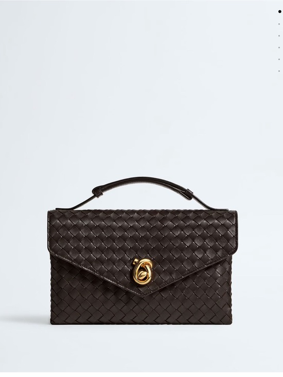 Bottega Veneta Handbags - Bottega Veneta Dark Brown Woven Leather Top-Handle Satchel with Gold Hardware